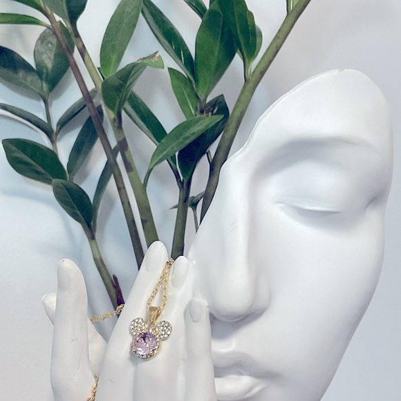 Disney Minnie Mouse Gold Tone October Birthstone CZ Necklace - Picture 2 of 5